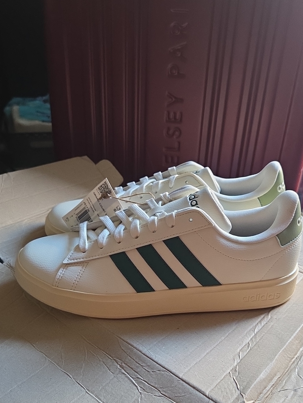 Adidas Men's Grand Court White Sneakers with Green Stripes Size 9.5 NWT...